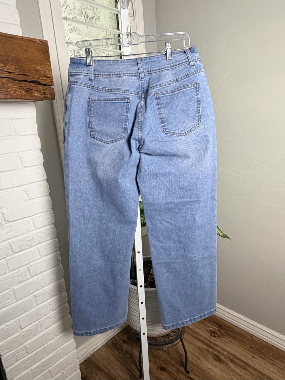 Flamingals Wash Asymmetrical Stitch Detail Mid Waist Straight Leg Jeans - Picture 13 of 14